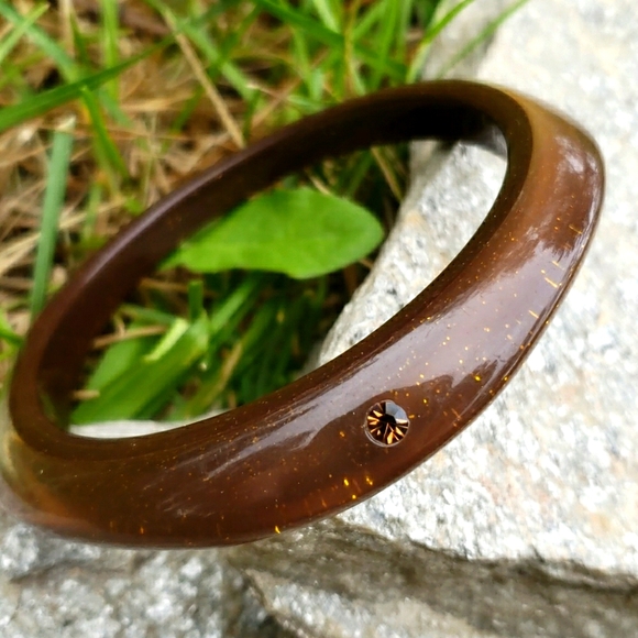 Vtg Abstract Gold Confetti RS Lucite Bracelet - Picture 2 of 8